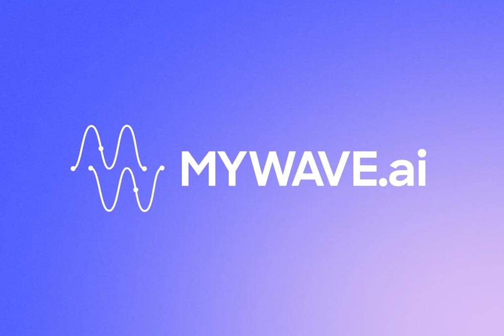 Mywave logotyp mot en lila bakgrund